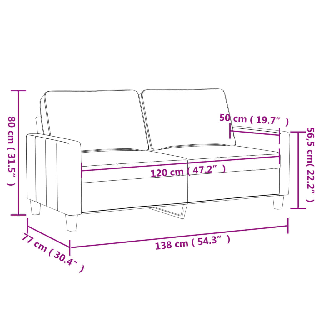 vidaXL Canapé à 2 places Gris clair 120 cm Velours