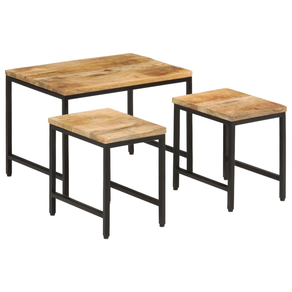 vidaXL Tables basses gigognes 3pcs bois de manguier massif brut et fer