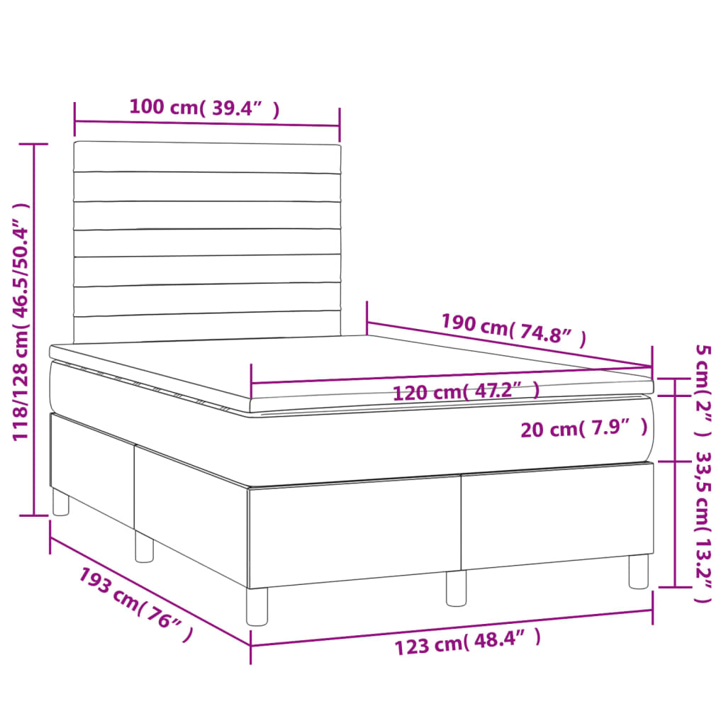 vidaXL Sommier à lattes de lit et matelas bleu foncé 120x190cm velours