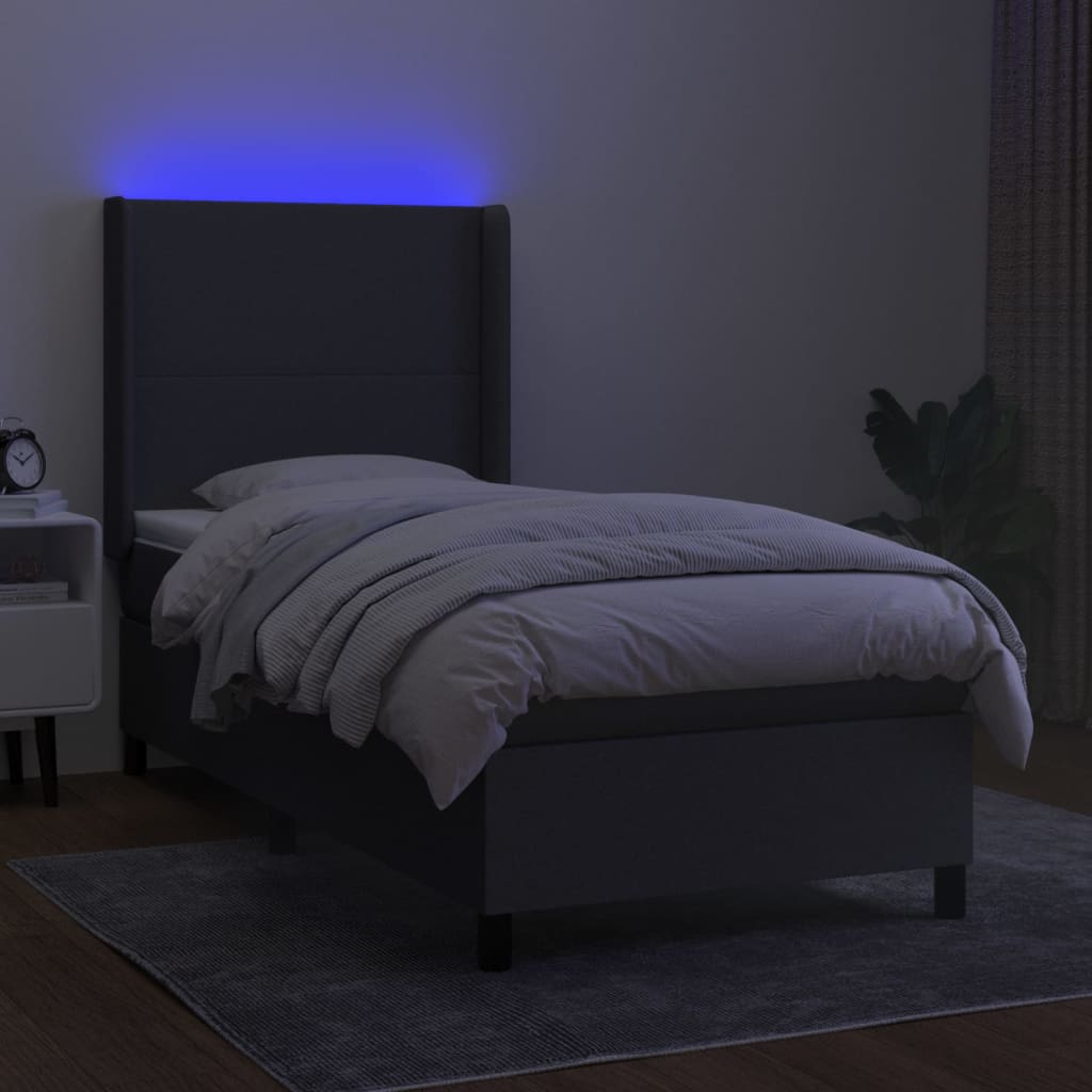 vidaXL Sommier à lattes de lit matelas LED Gris foncé 100x200 cm Tissu