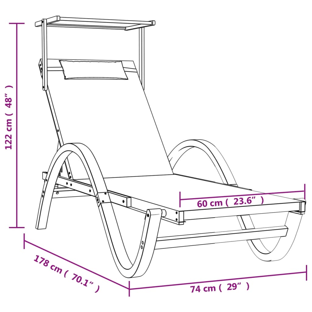 vidaXL Chaise longue avec auvent blanc textilène/bois massif peuplier