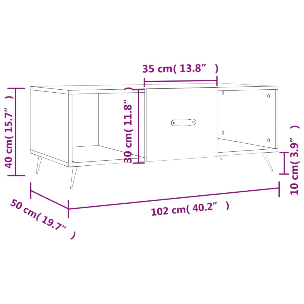 vidaXL Table basse chêne sonoma 102x50x40 cm bois d'ingénierie