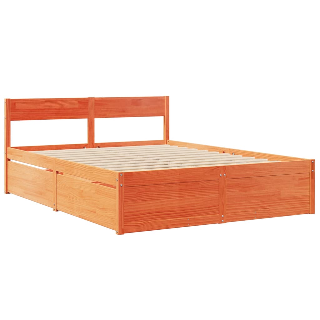 vidaXL Lit avec tiroirs/matelas cire marron 140x200 cm bois massif pin