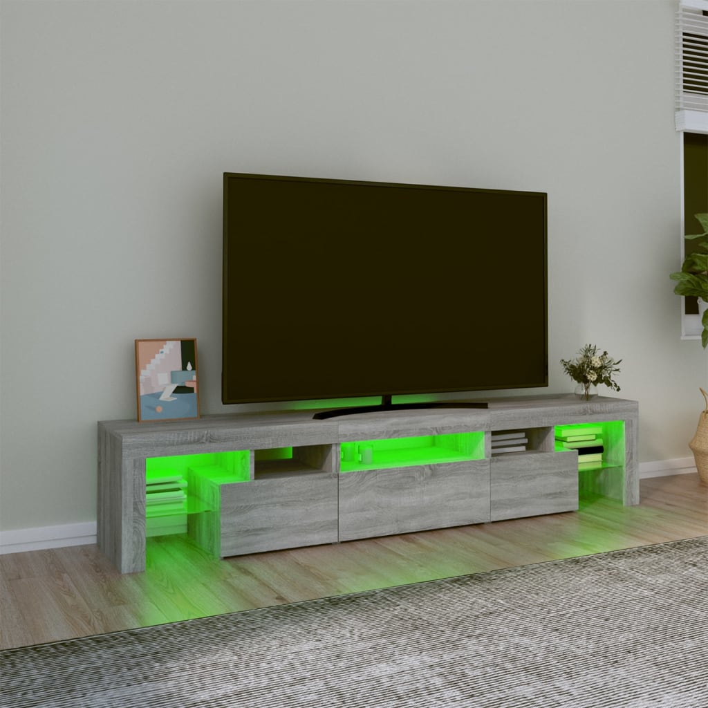 vidaXL Meuble TV avec lumières LED Sonoma gris 200x36,5x40 cm