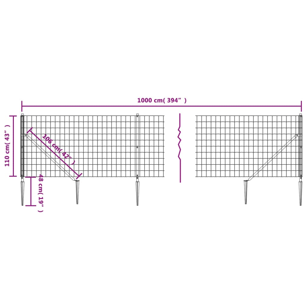 vidaXL Clôture en treillis métallique et ancrage anthracite 1,1x10 m