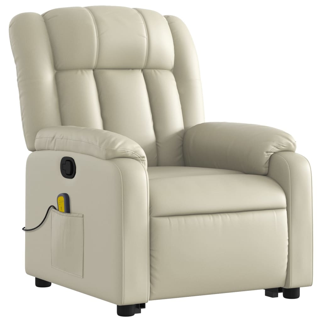 vidaXL Fauteuil inclinable de massage Crème Similicuir