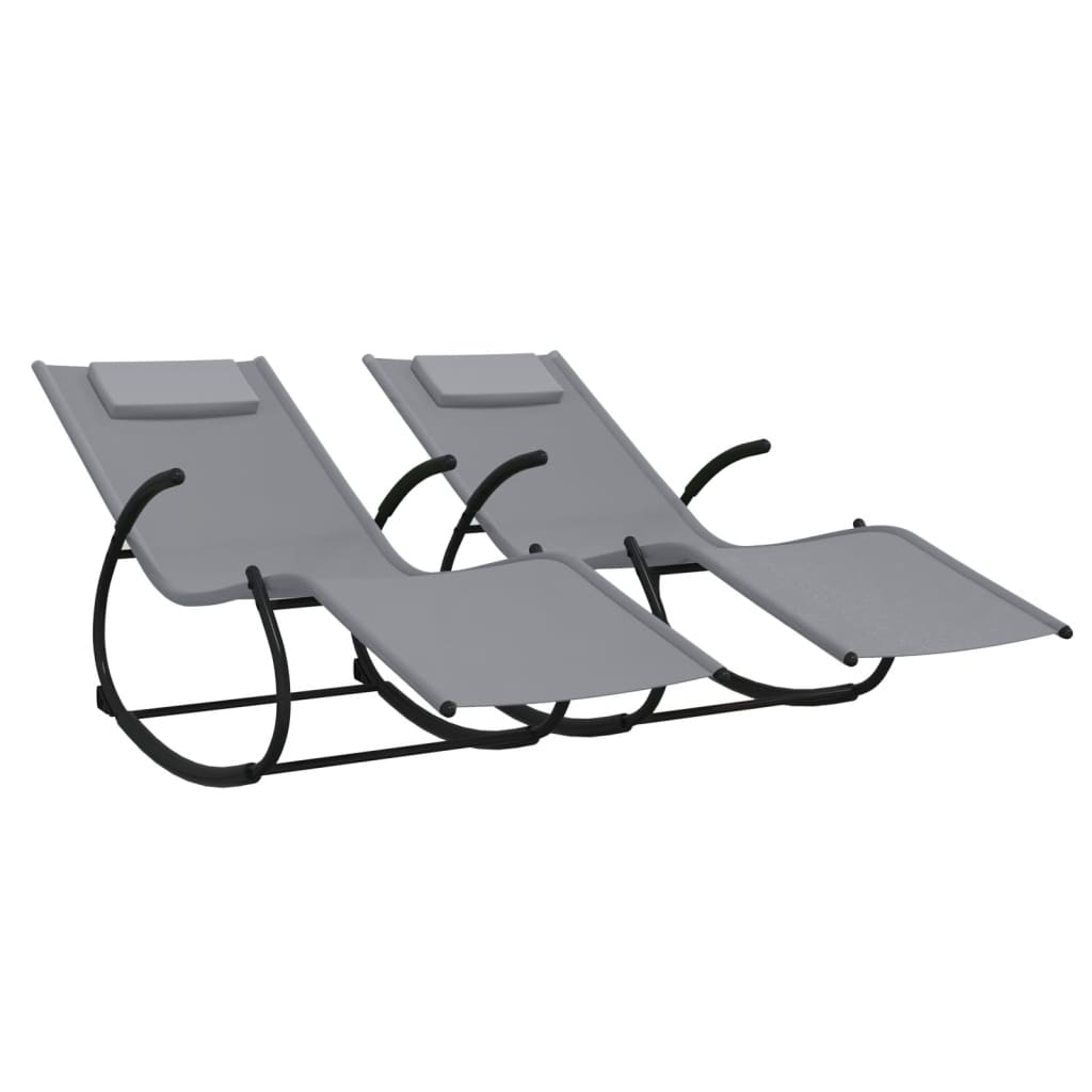 vidaXL Chaises longues à bascule lot de 2 Gris Acier et textilène