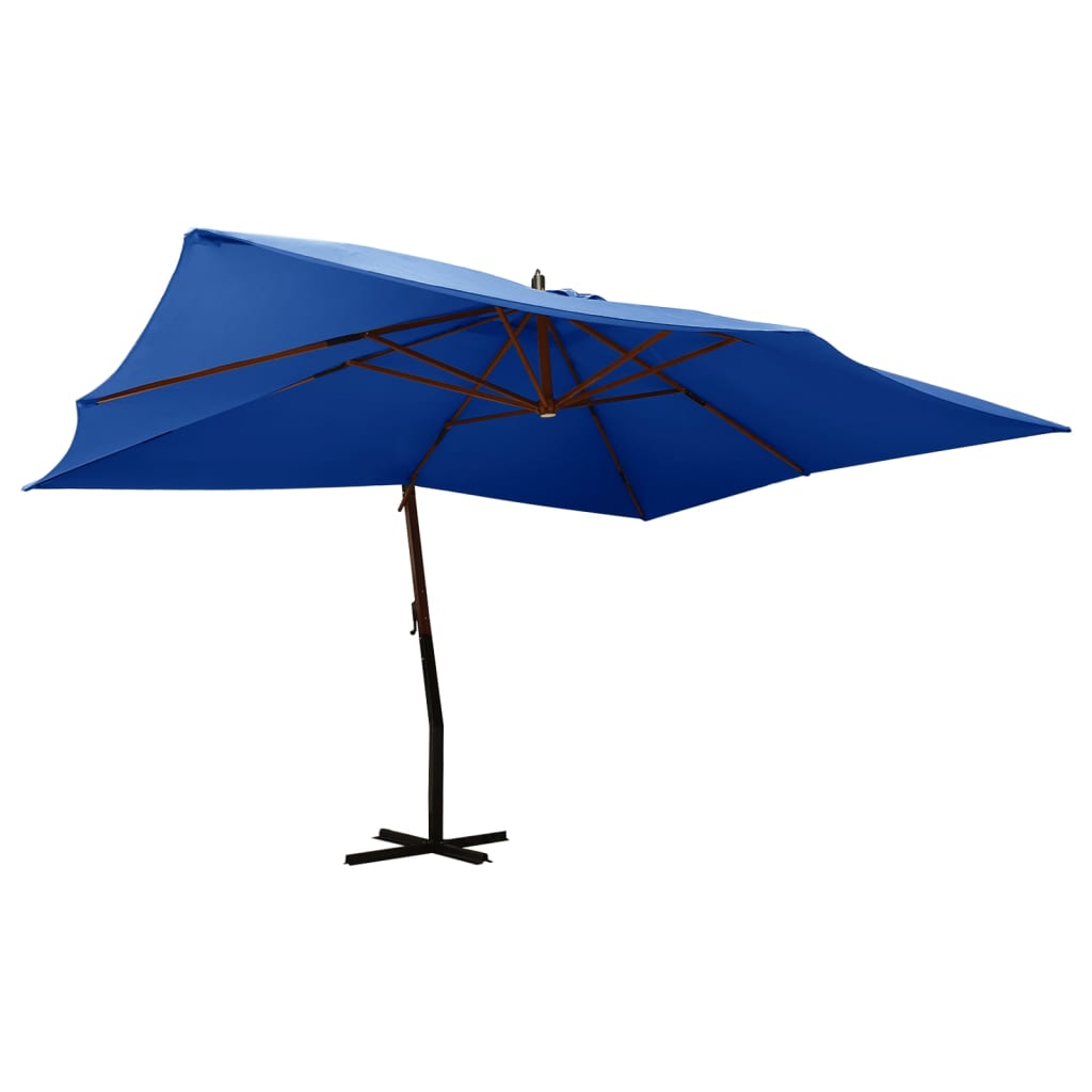 vidaXL Parasol de jardin en porte-à-faux avec mât en bois bleu azuré