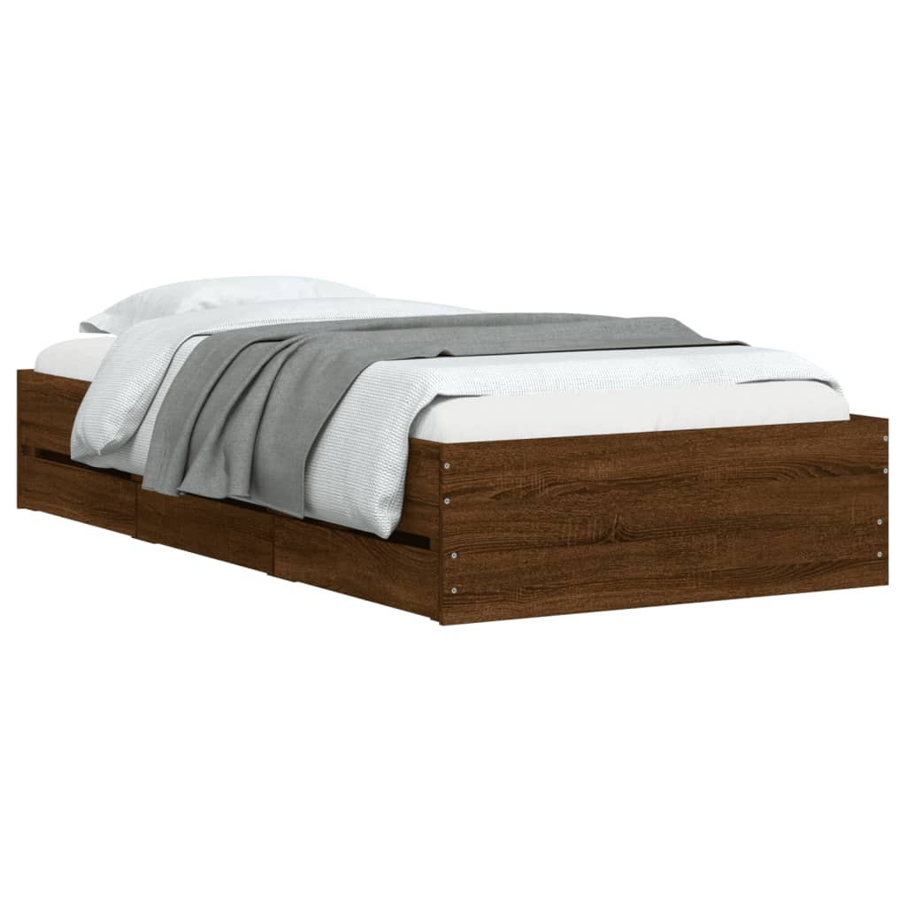 vidaXL Cadre de lit avec tiroirs sans matelas chêne marron 90x190 cm