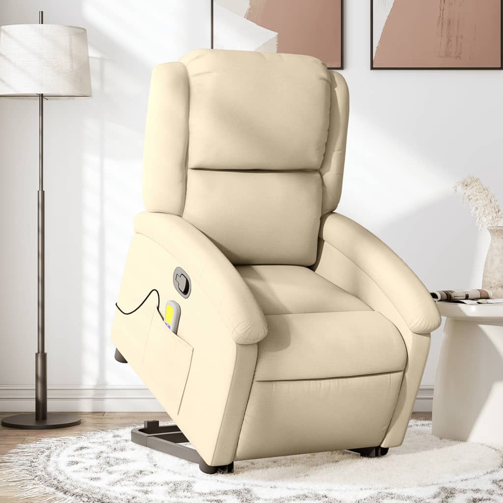 vidaXL Fauteuil inclinable de massage Crème Tissu