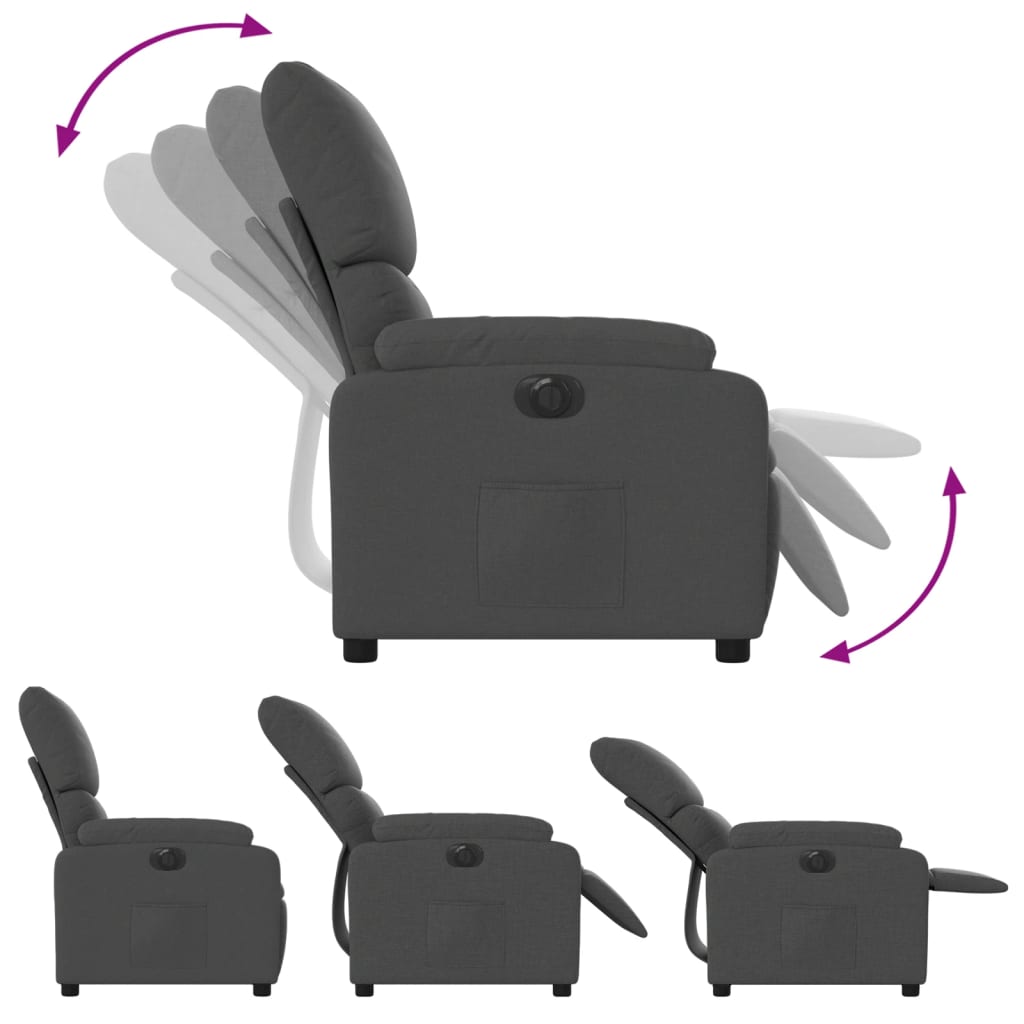 vidaXL Fauteuil inclinable électrique Gris foncé Tissu