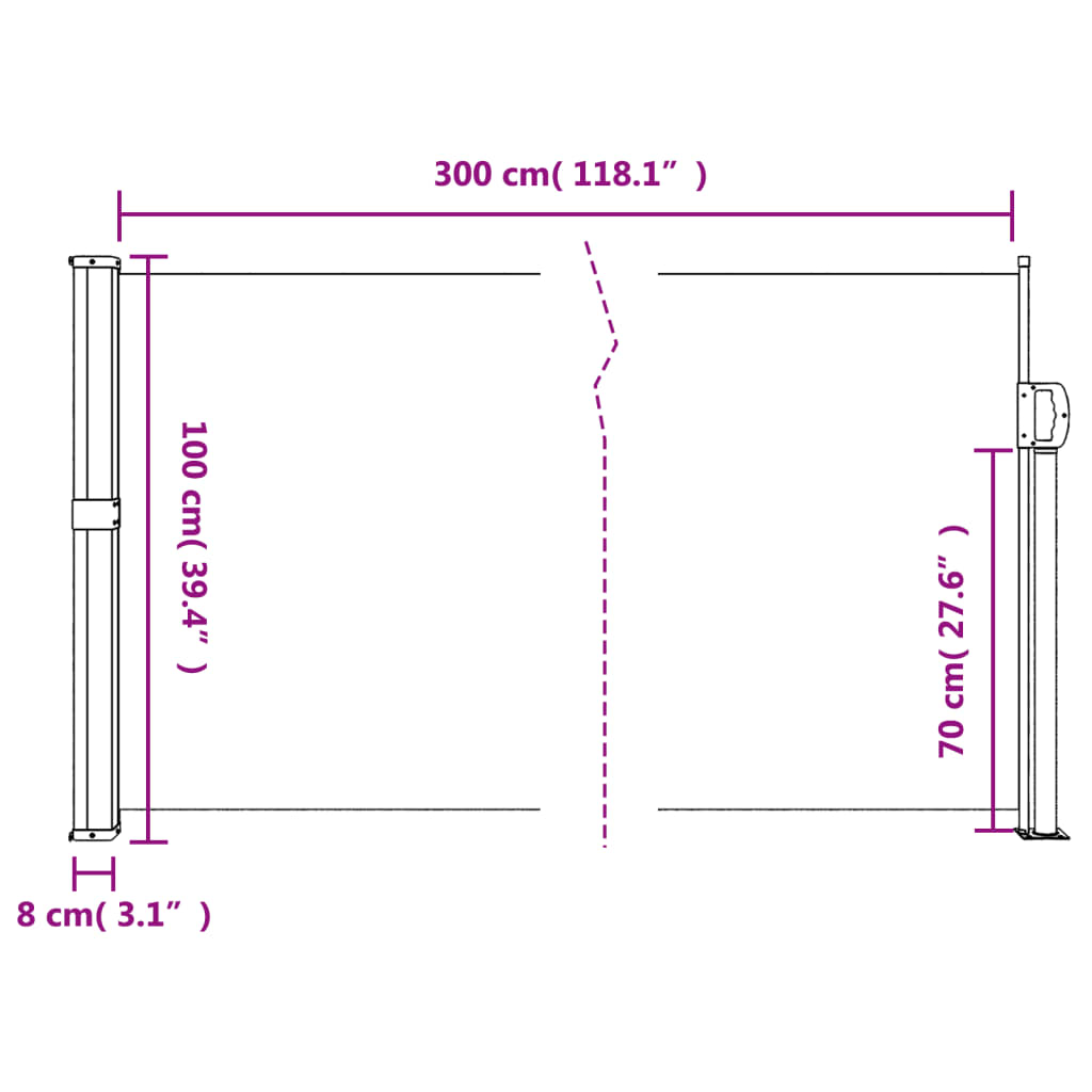 vidaXL Auvent latéral rétractable crème 100x300 cm