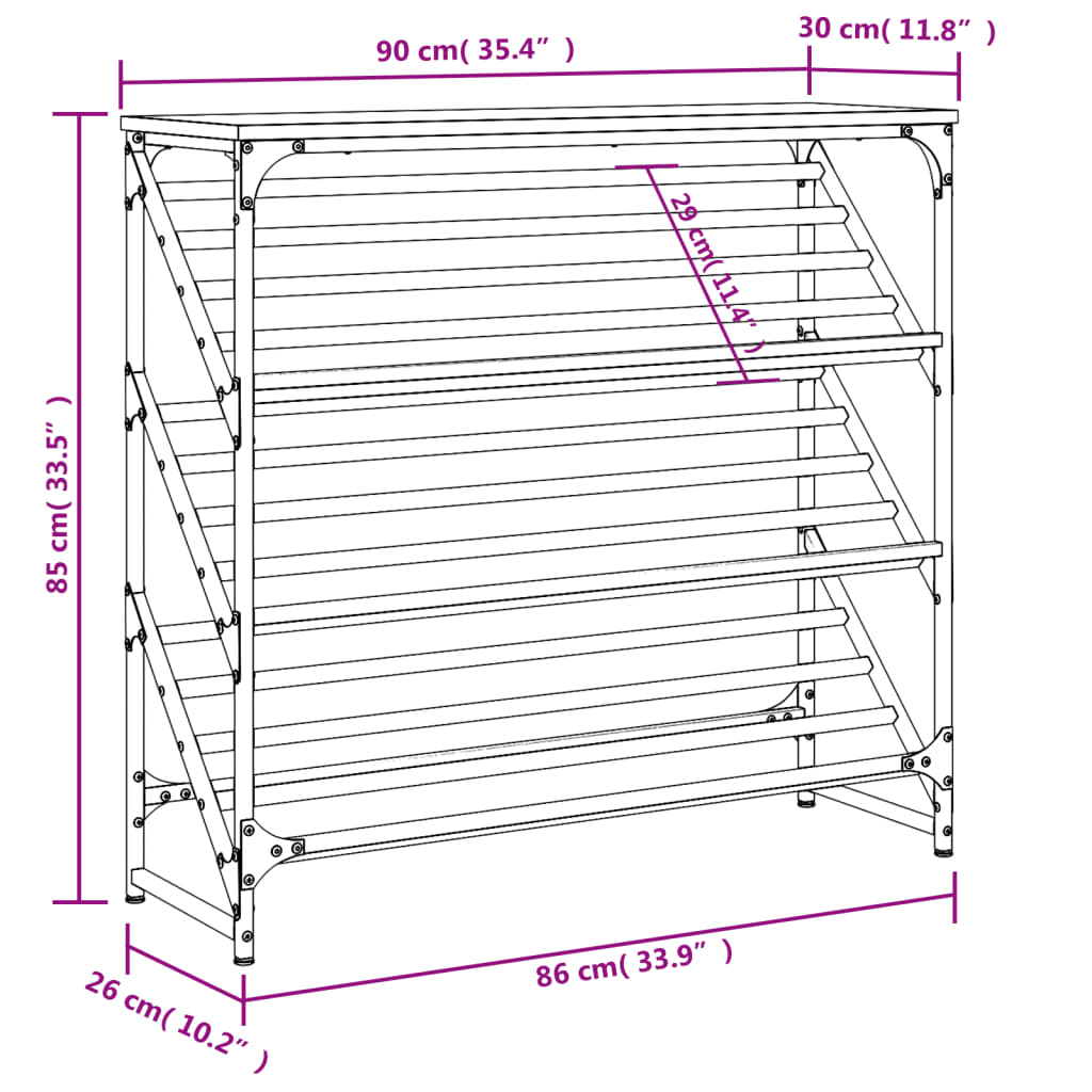 vidaXL Étagère à chaussures chêne sonoma 90x30x85 cm bois d'ingénierie