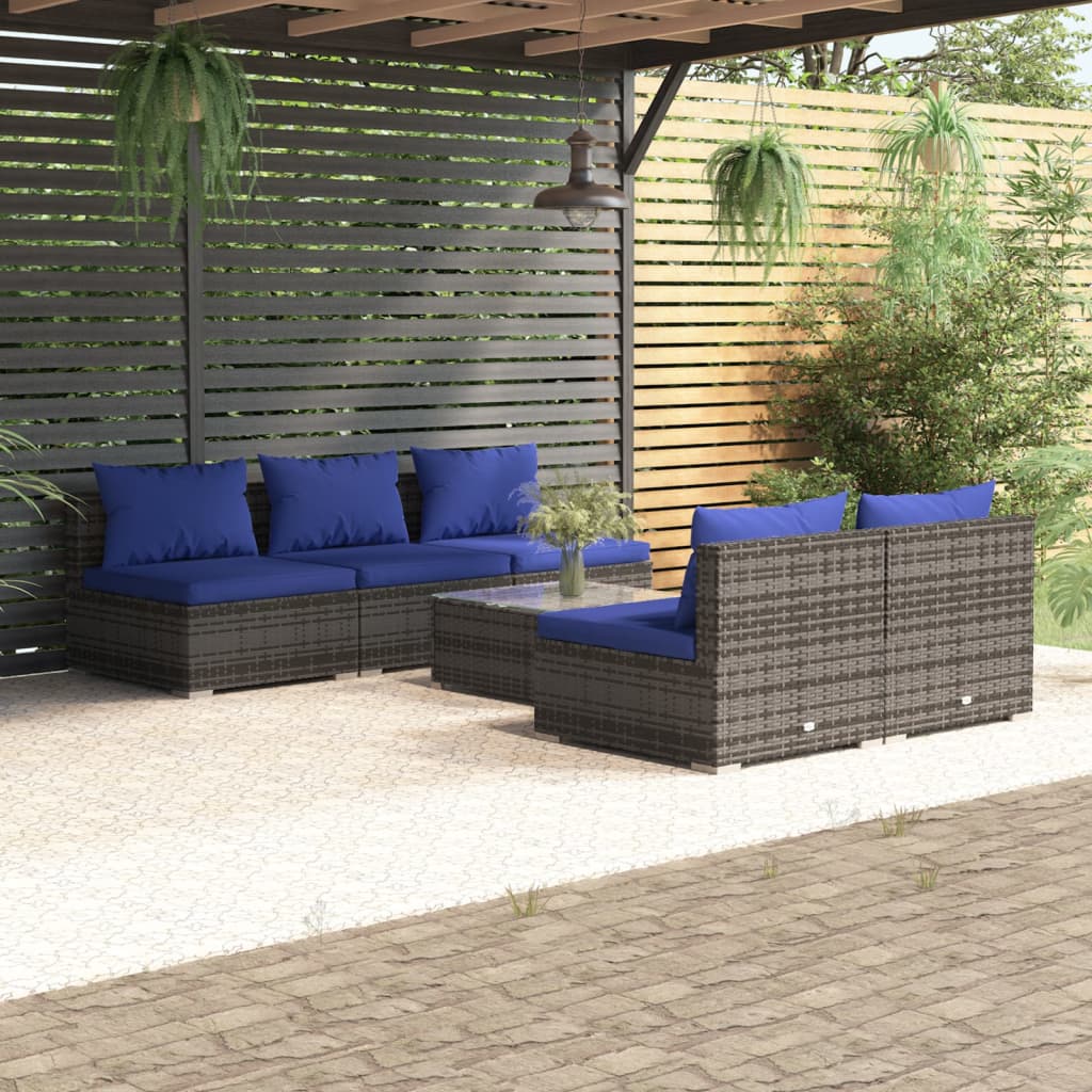 vidaXL Salon de jardin 6 pcs avec coussins résine tressée gris