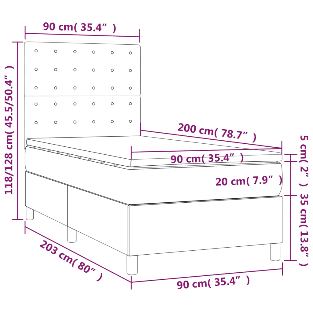 vidaXL Sommier à lattes de lit et matelas et LED Gris foncé 90x200 cm