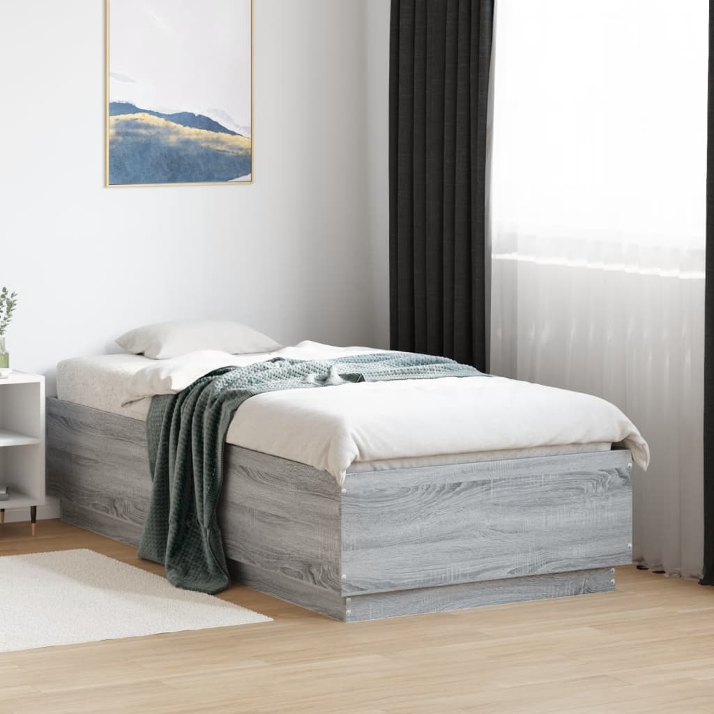 vidaXL Cadre de lit sonoma gris 75x190 cm bois d'ingénierie