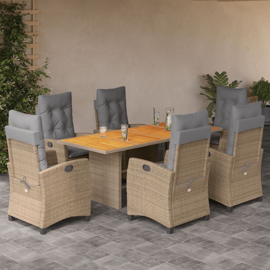 vidaXL Ensemble à manger de jardin coussins 7 pcs mélange beige rotin