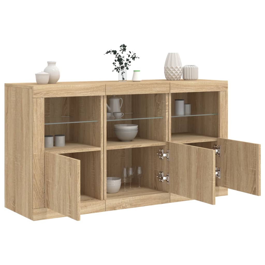 vidaXL Buffet avec lumières LED chêne sonoma 123x37x67 cm