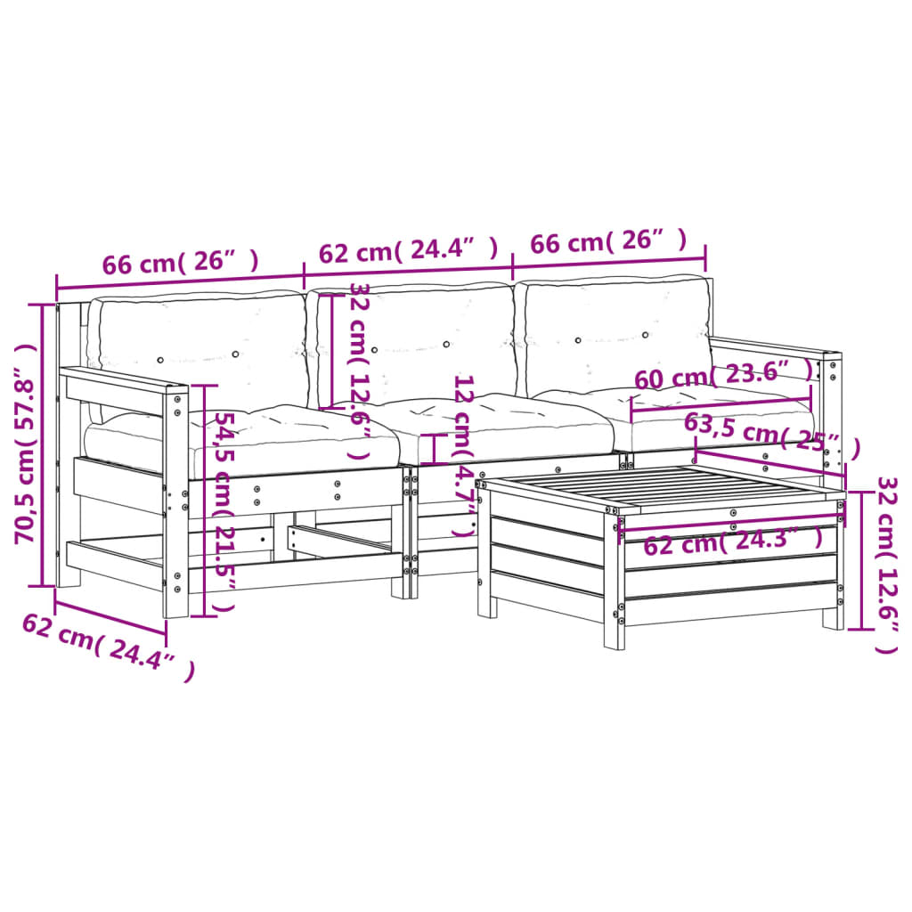 vidaXL Salon de jardin 4 pcs avec coussins bois massif douglas