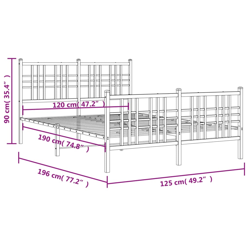 vidaXL Cadre de lit métal sans matelas et pied de lit blanc 120x190 cm