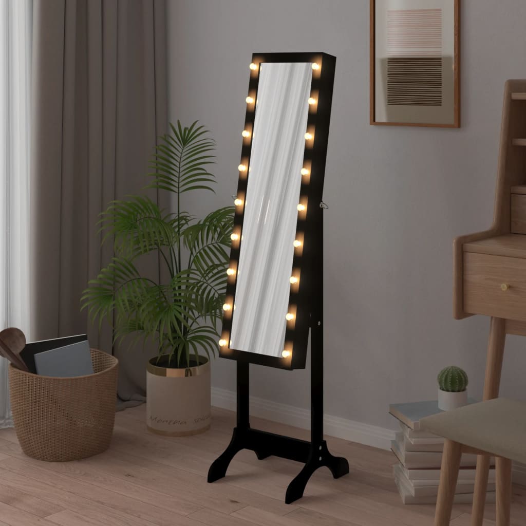 vidaXL Miroir sur pied blanc avec LED noir 34x37x146 cm