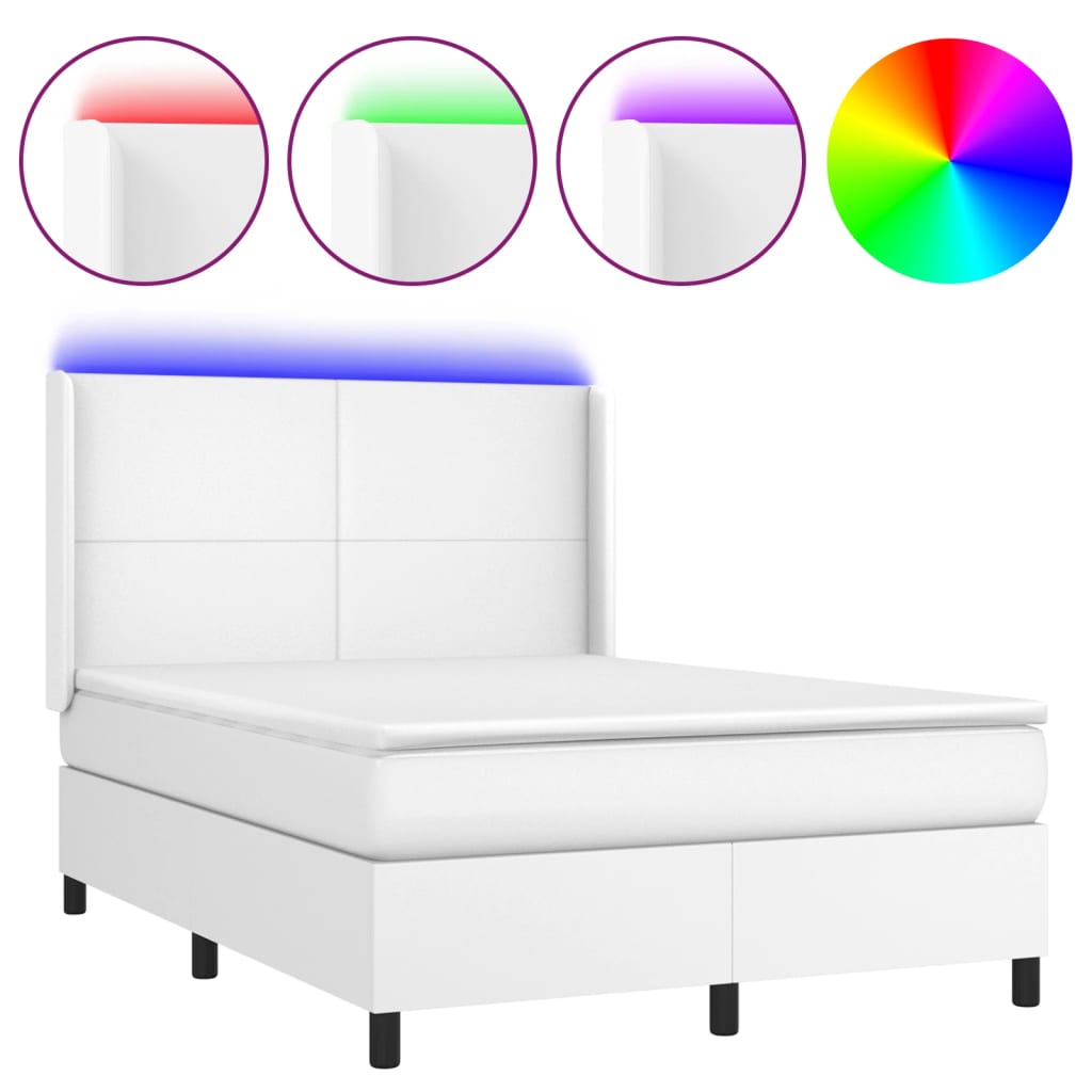 vidaXL Sommier à lattes de lit matelas LED Blanc 140x200 cm Similicuir