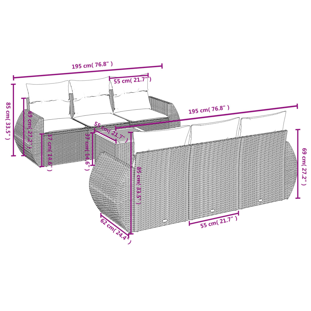 vidaXL Salon de jardin avec coussins 7 pcs beige résine tressée