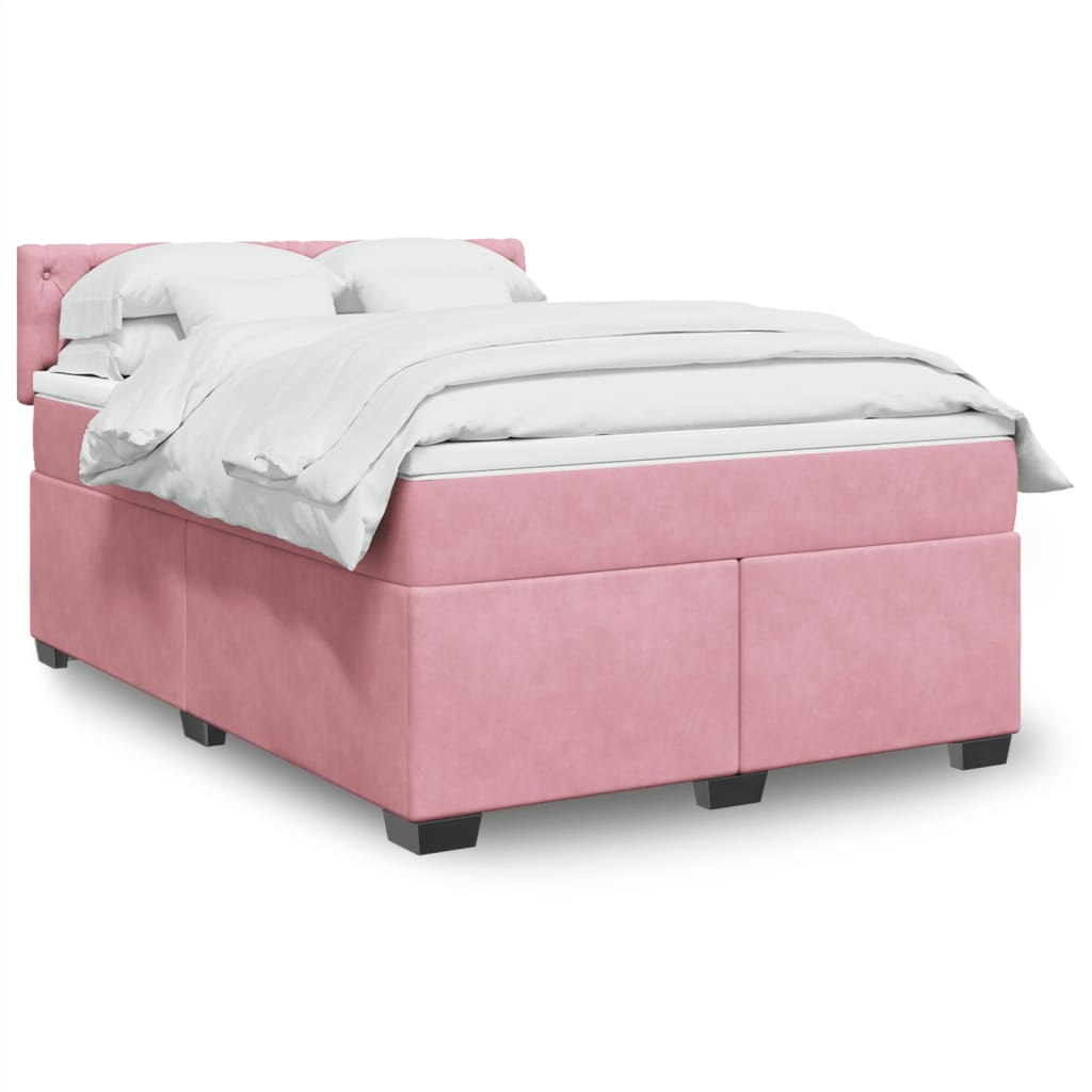 vidaXL Sommier à lattes de lit et matelas rose foncé 140x200cm velours