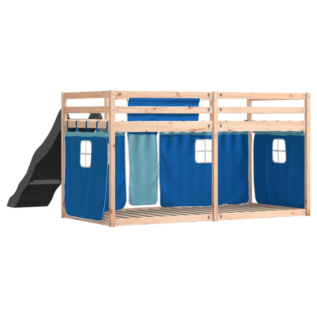 vidaXL Lit superposé sans matelas avec toboggan et rideaux 80x200 cm