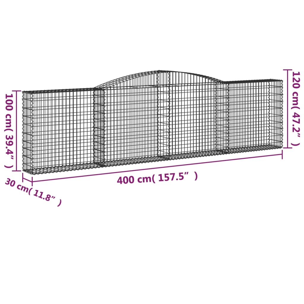 vidaXL Paniers à gabions arqués 6 pcs 400x30x100/120 cm Fer galvanisé