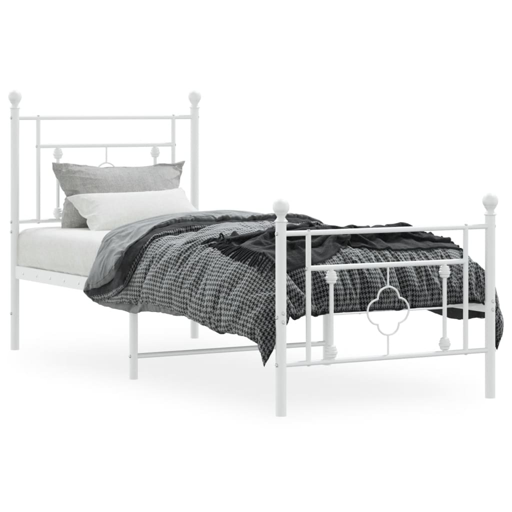 vidaXL Cadre de lit métal sans matelas avec pied de lit blanc 75x190cm