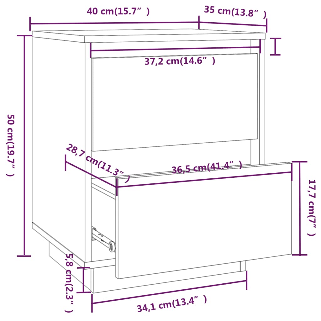 vidaXL Table de chevet 40x35x50 cm Bois de pin solide