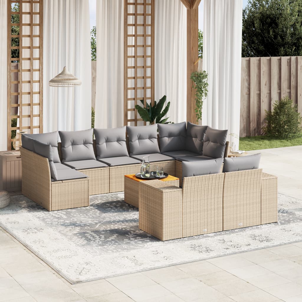 vidaXL Salon de jardin avec coussins 10 pcs beige résine tressée