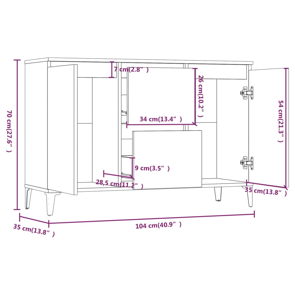 vidaXL Buffet Sonoma gris 104x35x70 cm Bois d'ingénierie