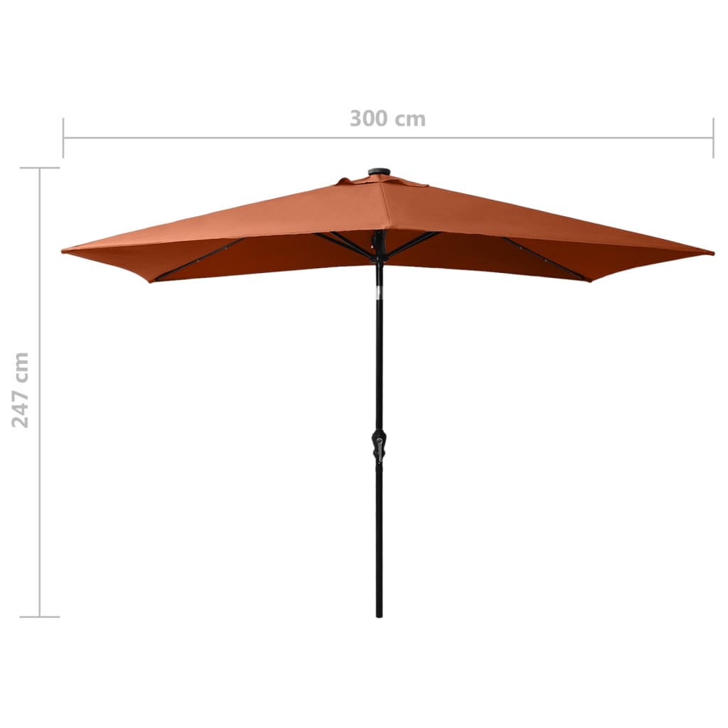 vidaXL Parasol de jardin avec LED et mât en acier terre cuite 2x3 m