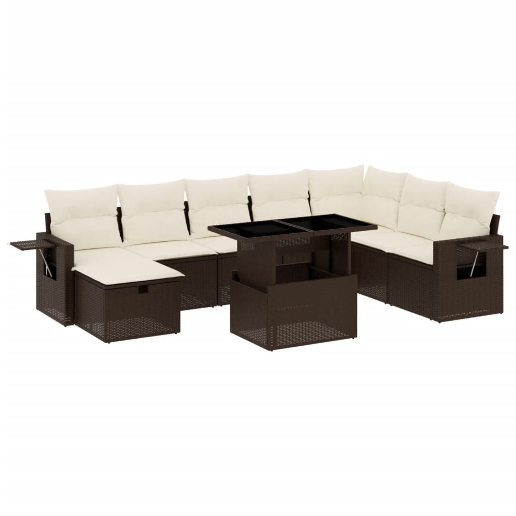 vidaXL Salon de jardin avec coussins 9 pcs marron résine tressée