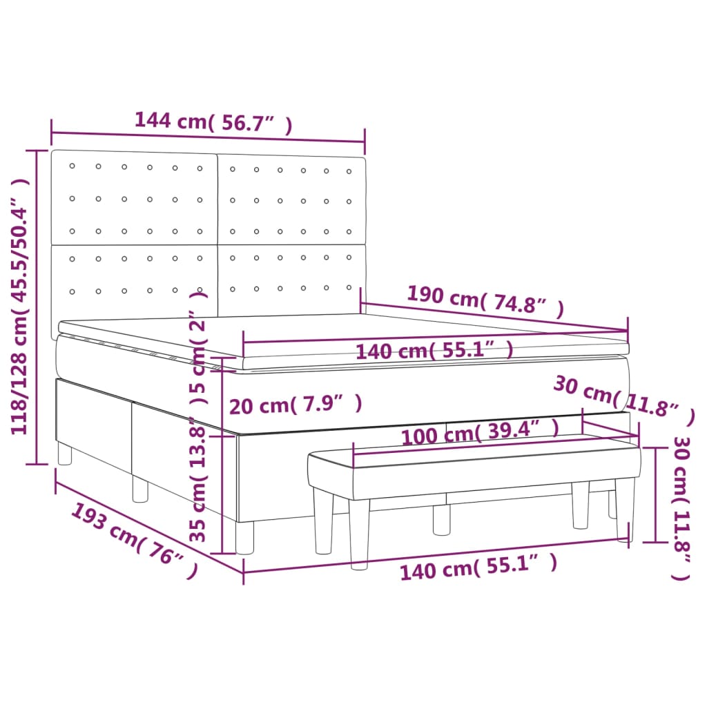 vidaXL Sommier à lattes de lit avec matelas Cappuccino 140x190 cm