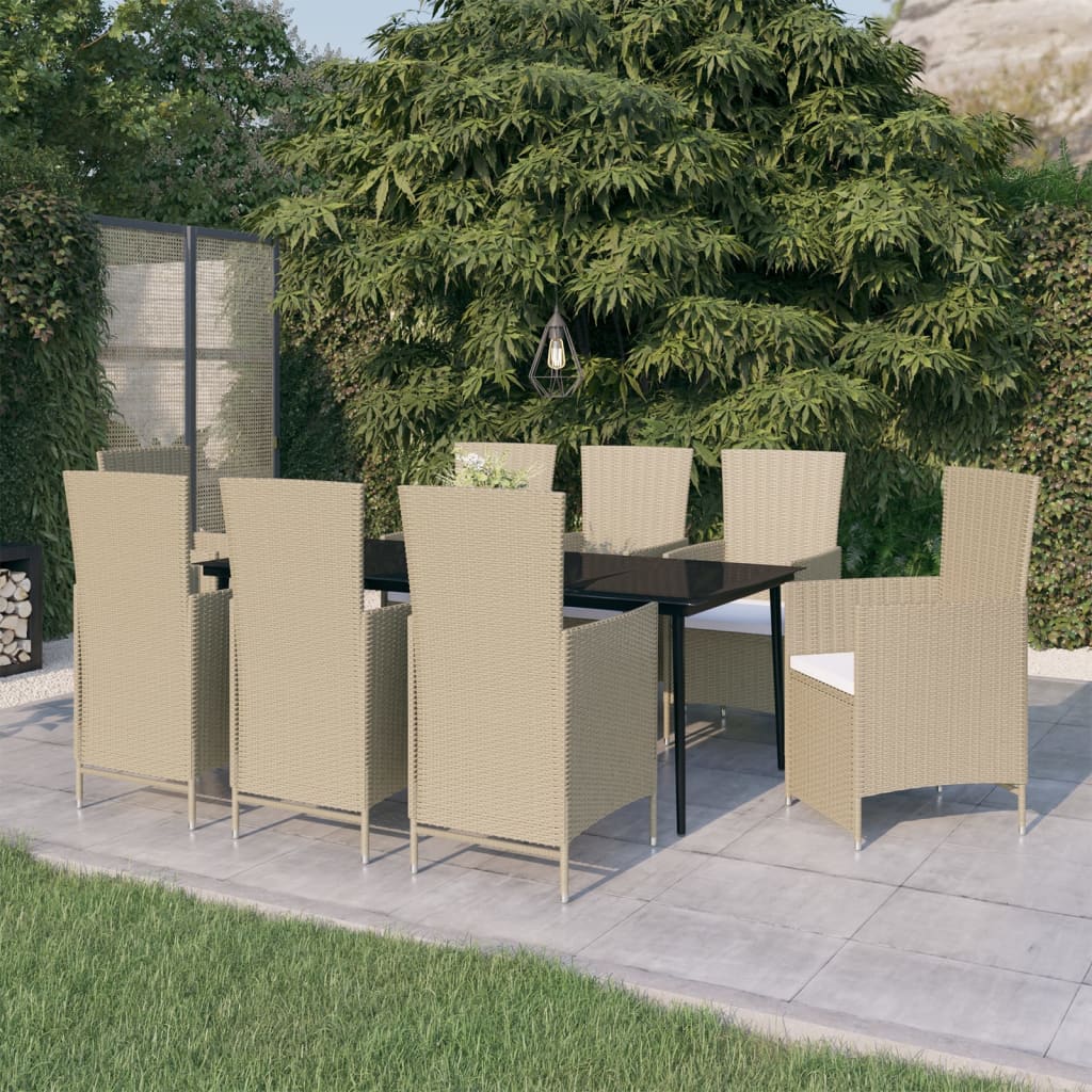 vidaXL Ensemble à manger de jardin avec coussins 9 pcs Beige