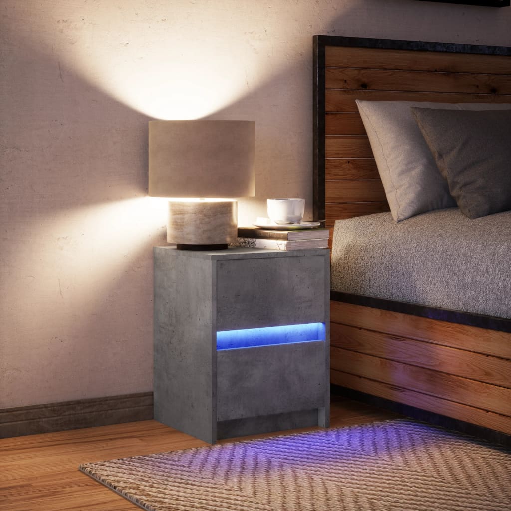 vidaXL Armoire de chevet et lumières LED gris béton bois d'ingénierie