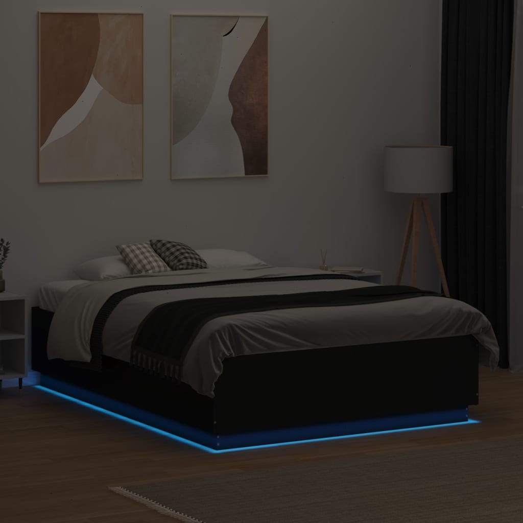 vidaXL Cadre de lit avec LED sans matelas noir 120x190 cm