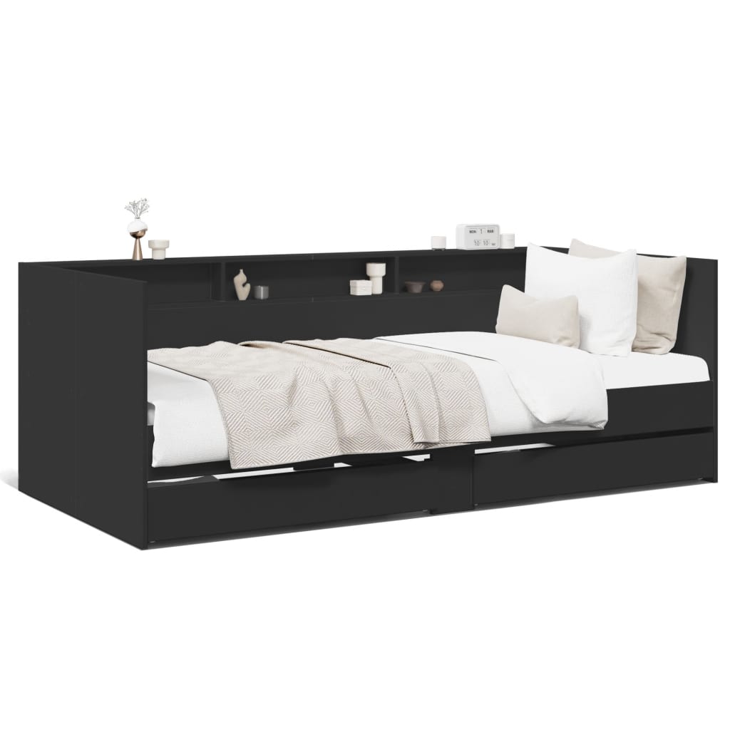 vidaXL Lit de jour avec tiroirs sans matelas noir 75x190 cm