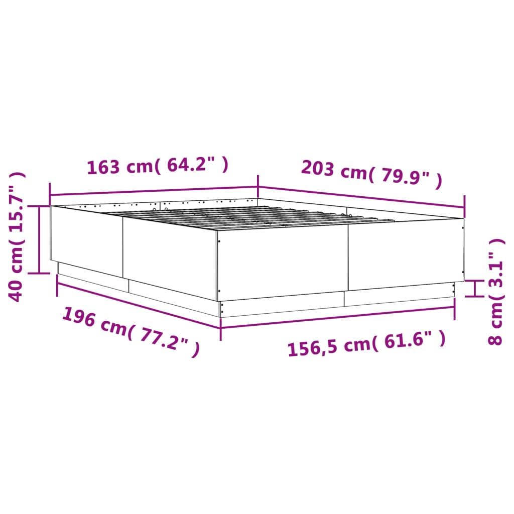 vidaXL Cadre de lit avec lumières LED chêne sonoma 160x200 cm