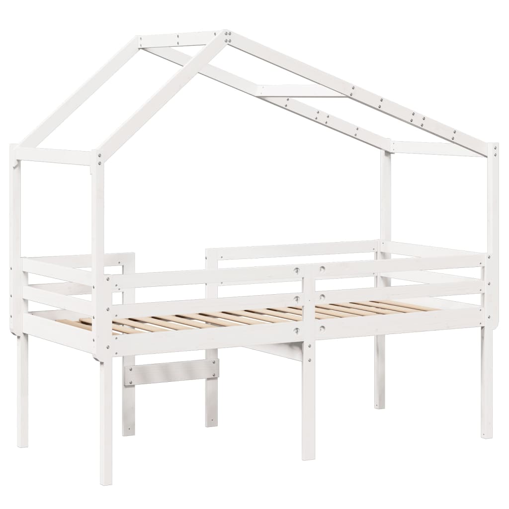 vidaXL Lit haut avec toit blanc 75x190 cm bois de pin massif