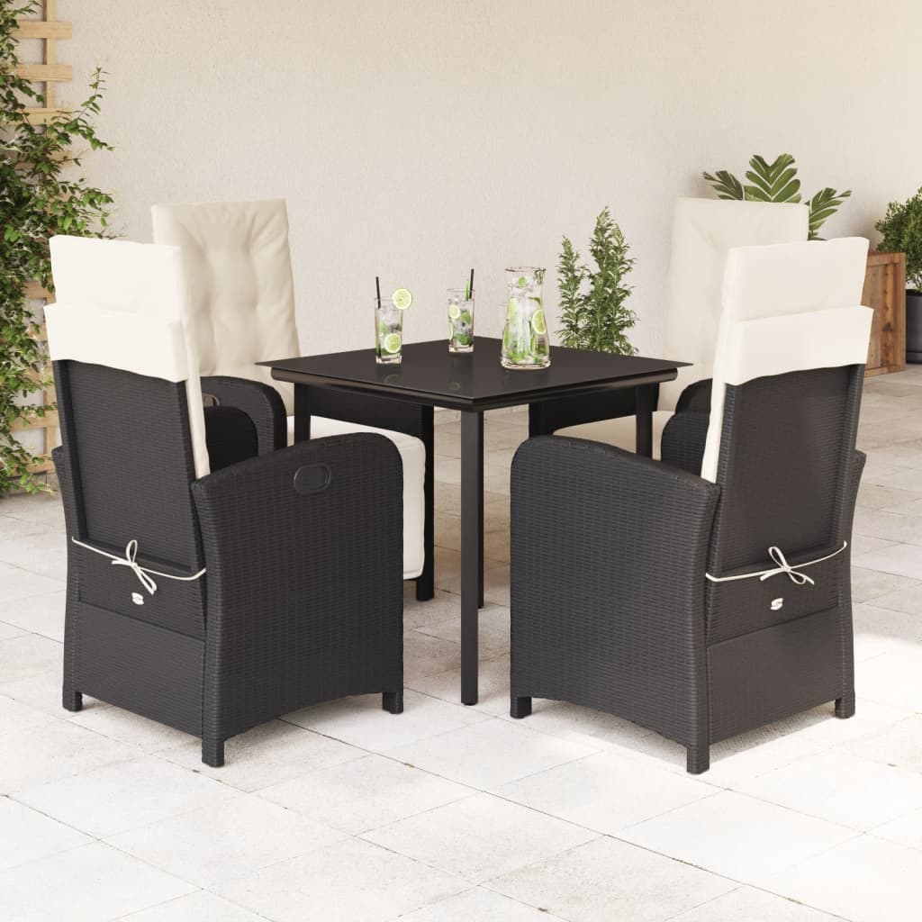 vidaXL Ensemble à manger de jardin coussins 5pcs Noir Résine tressée