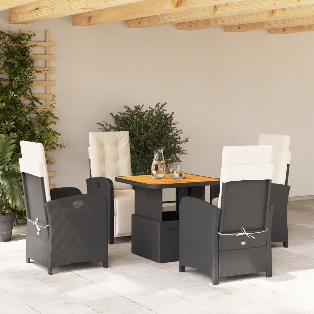 vidaXL Ensemble à manger de jardin coussins 5pcs Noir Résine tressée