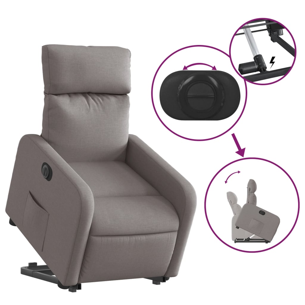 vidaXL Fauteuil inclinable électrique taupe tissu