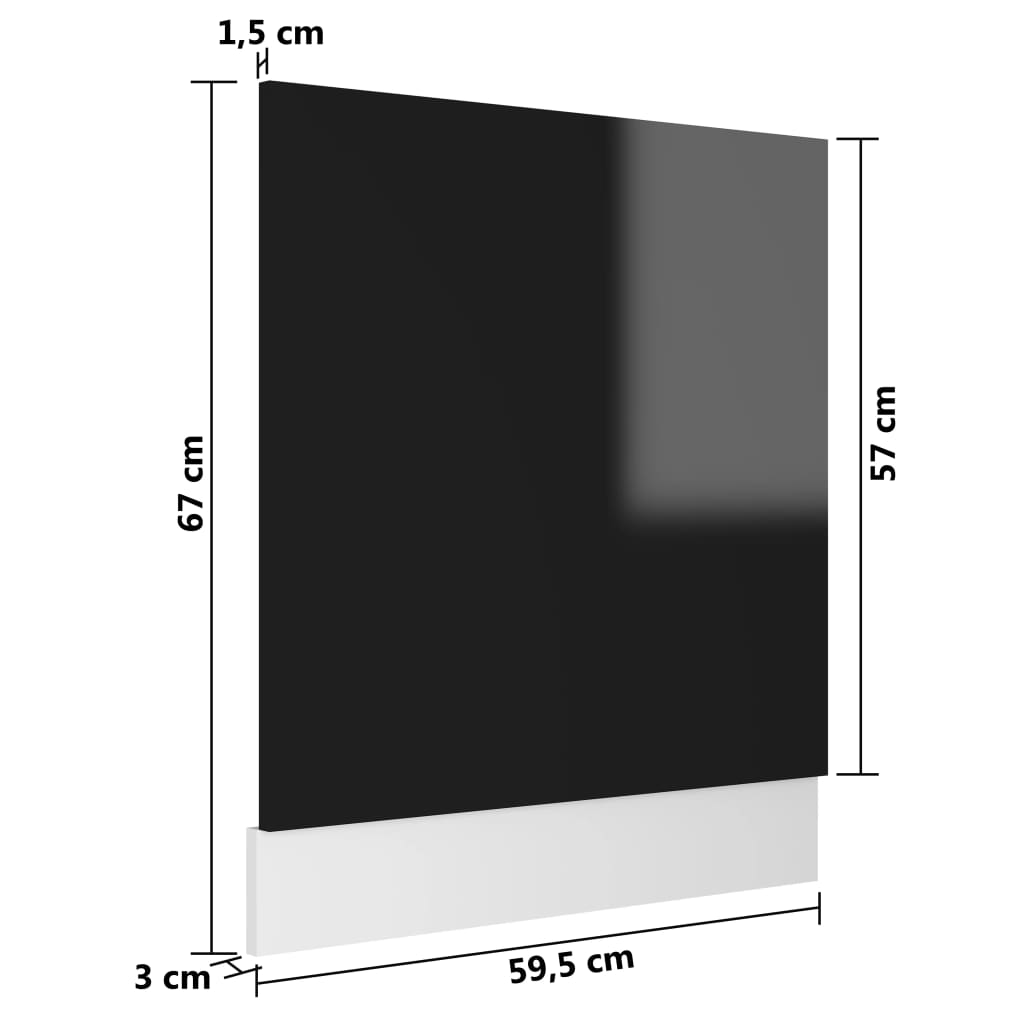 vidaXL Panneau de lave-vaisselle Noir brillant 59,5x3x67 cm Aggloméré