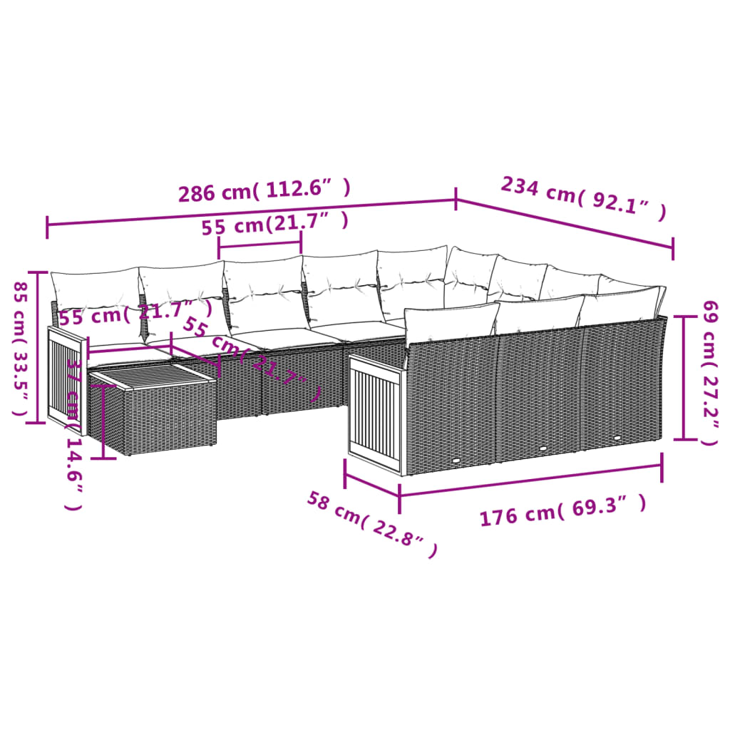 vidaXL Salon de jardin 11 pcs avec coussins noir résine tressée