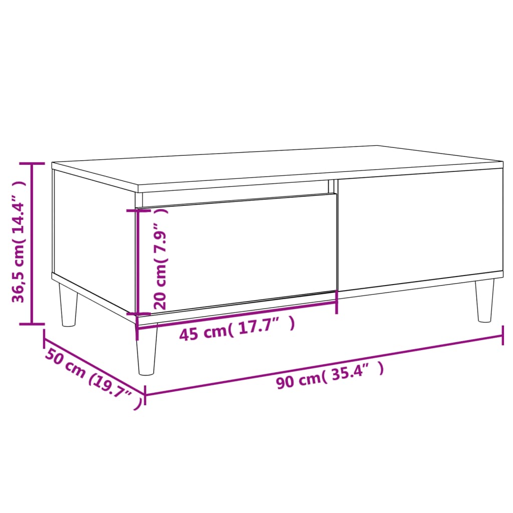 vidaXL Table basse Blanc brillant 90x50x36,5 cm Bois d'ingénierie