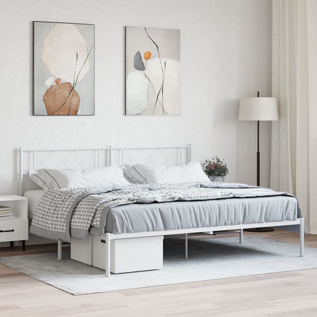 vidaXL Cadre de lit métal sans matelas et tête de lit blanc 180x200 cm